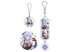 Juego de 3 llaveros - Insignia - Colgante de cuerda para teléfono móvil Game Genshin Yae Miko Raiden Shogun Keqing Ganyu - Llaves encantadoras Kawaii, regalo para fanáticos del anime (multicolor), 3