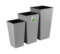 Juego de 3 macetas cuadradas de plástico gris Furu