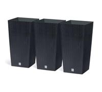 Juego de 3 macetas cuadradas para flores, plantas cuadradas, de plástico, 40 x 40 x 75 cm, para interior y exterior, color negro, 91 litros, diseño moderno