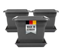 Juego de 3 maceteros grandes para exteriores, 40 x 40 cm, 46 litros, maceta con plato, maceta de plástico, macetero de plástico, macetas para plantas, macetas fabricadas en DE, color antracita,
