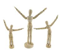 Juego de 3 maniquíes articulados de madera con base de madera totalmente articulado maniquí maniquí para dibujo