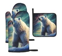 Juego de 3 manoplas de horno y soportes para ollas, resistentes al calor, guantes de cocina resistentes al calor, guantes de horno con diseño de oso polar, guantes antideslizantes para cocinar