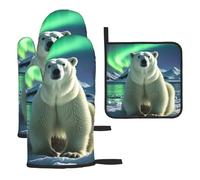 Juego de 3 manoplas de horno y soportes para ollas, resistentes al calor, guantes de cocina resistentes al calor, guantes de horno con diseño de oso polar, guantes antideslizantes para cocinar