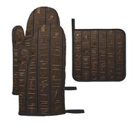 Juego de 3 Manoplas y agarraderas para Horno con jeroglíficos del Antiguo Egipto, Antideslizantes, para microondas, para Chef, Cocina, repostería y Barbacoa.