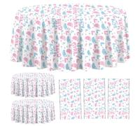 Juego de 3 manteles de fiesta de cumpleaños para niños o niñas, manteles redondos de color rosa y azul para revelación del sexo para niños o niñas, suministros para fiestas de bebé, 213,4 x 213,4 cm