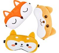 Juego de 3 máscaras para dormir con diseño de zorro de perro de dibujos animados, suave, ligero, adecuado para mujeres, hombres y niños
