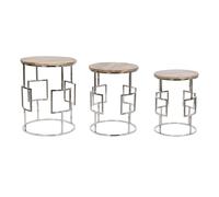 Juego de 3 mesas Home ESPRIT Marrón Plateado Natural Acero Madera de mango 49,5 x 49,5 x 62 cm