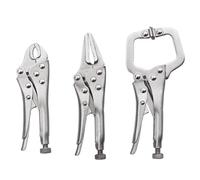 Juego de 3 mini alicates de presión con mordaza curva de 10 cm, alicates de punta larga de 12,5 cm y abrazadera en C de 12,5 cm. Incluye abrazaderas de soldadura con bloqueo surtidas.