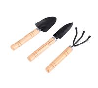 Juego de 3 mini herramientas de jardinería: pala pequeña, rastrillo y azada.