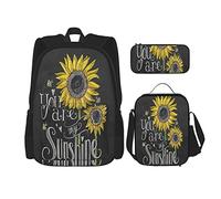 Juego de 3 mochilas amarillo girasol-You are My Sunshine Book Bag Travel Camping Work School Bag Pencil Case Lunch Bag, color, 5.0cm*10.5cm*20.5cm, Estuche para lápices