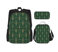 Juego de 3 mochilas Art Deco Geométrico sin costuras patrón libro bolsa viaje camping trabajo escuela bolsa lápiz estuche almuerzo bolsa, color, 5.0cm*10.5cm*20.5cm, Estuche para lápices