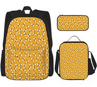 Juego de 3 mochilas Bumble Bees Producing Honey by Filling Honeycombs Cells Theme Graphic Image Print School Bag Pen, color, 5.0cm*10.5cm*20.5cm, Estuche para lápices