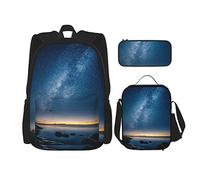 Juego de 3 mochilas, color azul, hermosa vista, estrella, Milky Fi, Moody Way, que brilla en la naturaleza, cielo, otra noche, paisaje, bolsa de libros, bolsa de trabajo, escuela, estuche, bolsa de