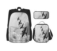 Juego de 3 mochilas, color blanco y negro, imagen retro de los bombarderos de Lancaster de la batalla de Gran Bretaña, bolsa de libros, viaje, camping, trabajo, escuela, bolsa de lápices, bolsa de a