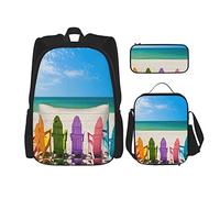 Juego de 3 mochilas coloridas sillas de madera en la playa, bolsa de libros con impresión digital, viaje, camping, trabajo, escuela, bolsa de lápices, bolsa de almuerzo, combinación para hombres, mu