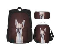 Juego de 3 mochilas con diseño de animales de chihuahua, perros, perritos, pequeños, amigables, con diseño de animales, para viajes, camping, trabajo, escuela, estuche de lápices, bolsa de almuerzo,