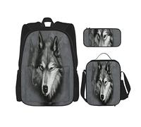 Juego de 3 mochilas con diseño de animales, diseño de lobo, retrato a mano, la mejor bolsa de libros de vida silvestre, para viajes, camping, trabajo, escuela, estuche de lápices, bolsa de almuerzo,