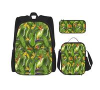 Juego de 3 mochilas con diseño de bosque brasileño fresco, selva intacta, paraíso, follaje tropical, flores, bolsa de libros, bolsa de viaje, trabajo, escuela, estuche de lápices, bolsa de almuerzo,