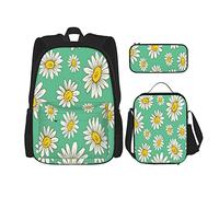 Juego de 3 mochilas con diseño de campo de flores de manzanilla, bolsa de libros, viaje, camping, trabajo, escuela, estuche de lápices, bolsa de almuerzo, combinación para hombres, mujeres, niños, n