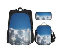 Juego de 3 mochilas con diseño de cielo y nubes desde arriba de las nubes, bolsa de libros escénica, viaje, camping, trabajo, escuela, estuche de lápices, bolsa de almuerzo, combinación para hombres