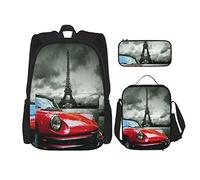 Juego de 3 mochilas con diseño de ciudad romántica europea, diseño de París, bolsa de viaje, camping, trabajo, escuela, estuche de lápices, bolsa de almuerzo, combinación para hombres, mujeres, niño