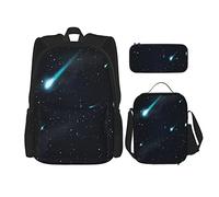 Juego de 3 mochilas con diseño de estrellas fugaces, meteoritos o cometas, bolsa de libros, viaje, camping, trabajo, escuela, estuche de lápices, bolsa de almuerzo, combinación para hombres, mujeres