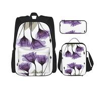 Juego de 3 mochilas con diseño de flores de lavanda y esperanza, bolsa de libros, viaje, camping, trabajo, escuela, estuche de lápices, bolsa de almuerzo, combinación para hombres, mujeres, niños y