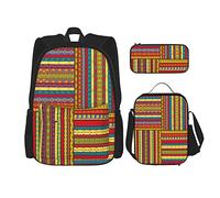 Juego de 3 mochilas con diseño de fronteras africanas, tema cultural antiguo, estampado colorido, bolsa de libros, viaje, camping, trabajo, escuela, bolsa de lápices, bolsa de almuerzo, combinación