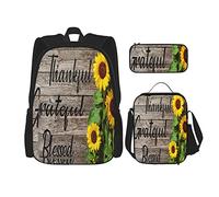 Juego de 3 mochilas con diseño de girasoles, agradecidos, bendecidos en antigüedades, estilo shabby chic, color marrón, de madera, para viajes, trabajo, escuela, estuche de lápices, bolsa de almuerz