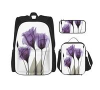 Juego de 3 mochilas con diseño de lavanda, tulipán, esperanza, amor, flores, flores, impresión digital, bolsa de libros, viaje, camping, trabajo, escuela, bolsa de lápices, bolsa de almuerzo, combin
