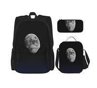 Juego de 3 mochilas con diseño de luna, planeta, noche, cielo azul, paisaje, paisaje, bolsa de libros, viaje, camping, trabajo, escuela, bolsa de lápices, bolsa de almuerzo, combinación para hombres