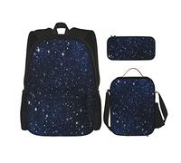 Juego de 3 mochilas con diseño de lunares, tema del cielo nocturno, diseño de estilo abstracto, diseño de cosmos, bolsa de libros, viaje, camping, trabajo, escuela, estuche de lápices, bolsa de almu