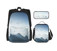 Juego de 3 mochilas con diseño de mañana escénica neblinosa en la región montañosa del norte, senderismo, escalada, bolsa de libros de hielo, bolsa de viaje, trabajo, escuela, estuche de lápices, bo