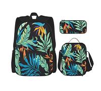 Juego de 3 mochilas con diseño de plantas, flores, palmeras, playa, flores tropicales, pájaros, paraíso, hojas azules, bolsa de libros, viaje, camping, trabajo, mochila escolar, estuche de lápices,