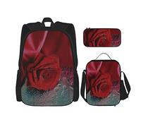 Juego de 3 mochilas con diseño de rosas, flores, rocío, rústico, floral, primavera, amantes románticos, abstracto, vintage, a la moda, para viajes, trabajo, escuela, estuche de lápices, bolsa de alm