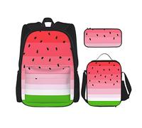 Juego de 3 mochilas con diseño de sandías, frutas de verano, rebanadas de sandía con semillas negras, rayas rojas y verdes, bolsa de viaje, trabajo, escuela, estuche de lápices, bolsa de almuerzo, c