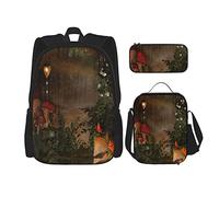 Juego de 3 mochilas con diseño de setas y hadas de la jungla BohoBush Pathway To Misty Forest Magic Mother Earth Scene Book Bag Travel Work School Bag Estuche de lápices Bolsa de almuerzo Combinació