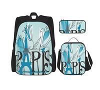 Juego de 3 mochilas con diseño floral de la Torre Eiffel de París, bolsa de libros, viaje, camping, trabajo, escuela, estuche de lápices, bolsa de almuerzo, combinación para hombres, mujeres, niños