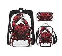 Juego de 3 mochilas con tema de astrología, ilustración de un cangrejo que representa al cáncer, signo del zodiaco, bolsa de libros, bolsa de viaje, trabajo, escuela, estuche, bolsa de almuerzo, com