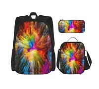 Juego de 3 mochilas con visión en la nube, explosión de color, pintura vibrante, fractal abstracto, diseño de drogas, diseño de drogas, bolsa de viaje, trabajo, escuela, estuche de lápices, bolsa de