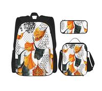 Juego de 3 mochilas de acuarela abstracta en colores otoñales, dibujo de hojas de ginkgo, tinta, garabato, floral, otoño, bolsa de libros, viaje, trabajo, escuela, bolsa de lápices, bolsa de almuerz