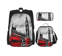 Juego de 3 mochilas de autobús que pasan por el Big Ben, Inglaterra, paisaje urbano, Londres, punto de referencia, moderna bolsa de libros, viaje, camping, trabajo, escuela, bolsa de lápices, bolsa