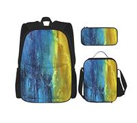 Juego de 3 mochilas de color azul marino, verde, irregular, azul, amarillo, con grietas en la pared, cobalto, marrón antiguo, arquitectura envejecida, cemento, bolsa de libros gruesa, bolsa de traba