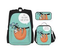 Juego de 3 mochilas de dibujos animados de animales perezosos con palabras coquetas para que vengas aquí a menudo, bolsa de libros de colores, viaje, camping, trabajo, escuela, bolsa de lápices, bol