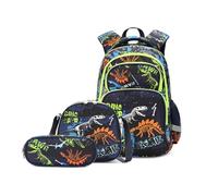 Juego de 3 mochilas de dinosaurio para niños con fiambrera, estuche para lápices, mochila escolar para niños, preescolar, mochila para niños y niñas y mujeres, Green, Talla única, Mochilas