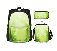 Juego de 3 mochilas de haya, color verde suave, fondo de hoja, ecología, crecimiento, jardín, plántulas, bolsa de libros, viaje, camping, trabajo, mochila escolar, estuche de lápices, bolsa de almue