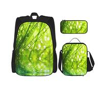 Juego de 3 mochilas de hierba, rocío de la mañana, primavera, hierba botánica, ecología en la naturaleza, césped, pasto temprano, bolsa de libros húmedos, bolsa de viaje, trabajo, escuela, estuche,