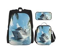 Juego de 3 mochilas de lujo tropical para cruceros e islas tropicales, palmeras, bolsa de libros, viaje, camping, trabajo, escuela, estuche de lápices, bolsa de almuerzo, combinación para hombres, m