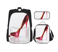 Juego de 3 mochilas de moda de París, color rojo, con tacón alto, para libros, viajes, camping, trabajo, escuela, estuche de lápices, bolsa de almuerzo, combinación para hombres, mujeres, niños y ni