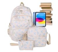 Juego de 3 mochilas escolares con lazo para mujer, con bolsa cruzada y pequeño almacenamiento, organizador de maquillaje ligero para estudiantes, universidad, ocio, trabajo, gimnasio, azul, Refer to